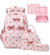 Similove Backpack for Girls, Corduroy 4PCS Bow Girls Backpack with Bento Lunch Box, Insulated Bag...