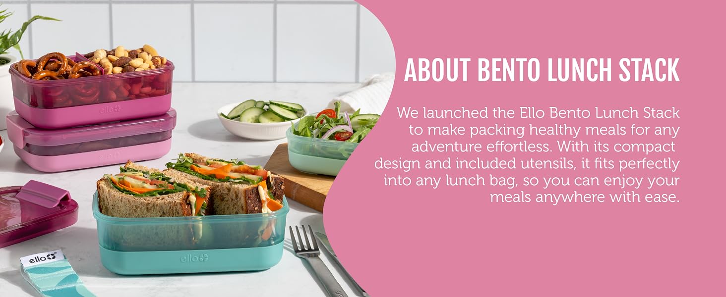 ello bento lunch stack plastic food storage container bento box with airtight locking lid
