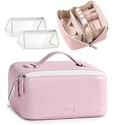 Prite 3 Pcs Makeup Bag Set Travel Cosmetic Organizer Vegan Leather Waterproof Toiletry Bag with 2...
