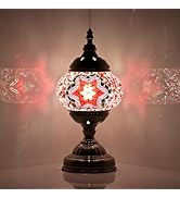 GOGERS Turkish Moroccan Table Lamp Lantern with Handmade Mosaic Glass Lampshade Tiffany Style Boh...