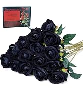 SITUMEIZI 15PCS Black Roses Artificial Silk Flowers Fake Roses Bouquet with Long Stem Real Touch ...