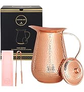 Copper Pitcher Water Mugs Handmade Hammered Large Jug with Lid 100% Pure Copper Unlined Uncoated ...