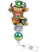 St Patrick's Day Badge Reel - Cosmisun Highland Cow Shamrock Badge Holder Retractable Lucky Badge...