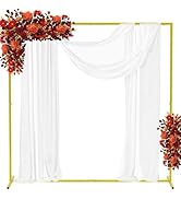 GLOSHOOTING Gold Wedding Arch Backdrop Stand, 6.6x6.6 FT Square Metal Balloon Arch Backdrop Stand...