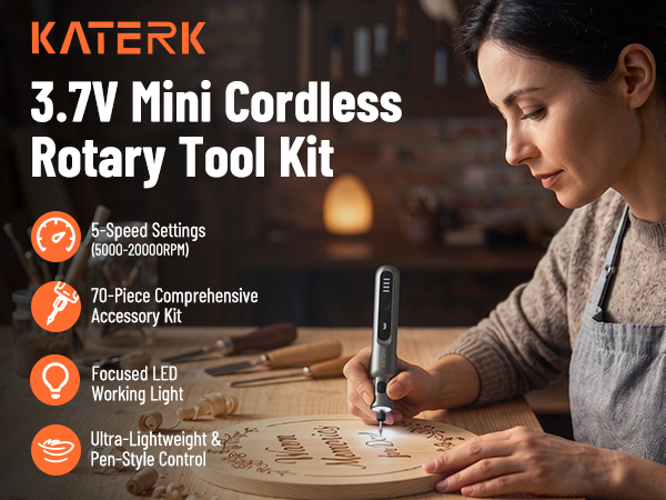 This 70-in-1 cordless rotary tool has 5 speeds and a 2500mAh battery, powerful for all DIY works.
