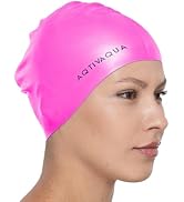 AqtivAqua Silicone Swim Cap Waterproof // Comfortable Swimming Cap for Women Men Adult and Kids