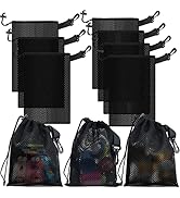 Riuog 10 PCS With Clips Mesh Drawstring Bags, Portable Nylon Storage Bags for toy,Sports Storage,...