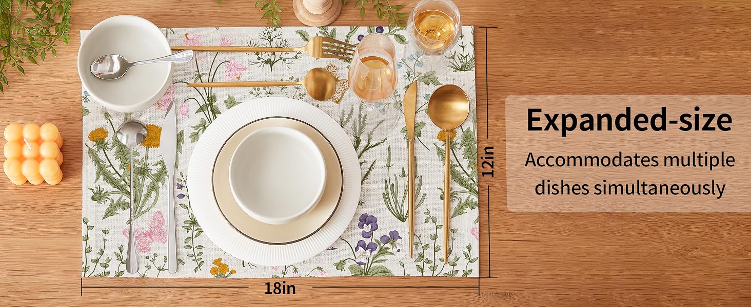 linen fabric placemats, kitchen dining table decor, 12x18 Inch
