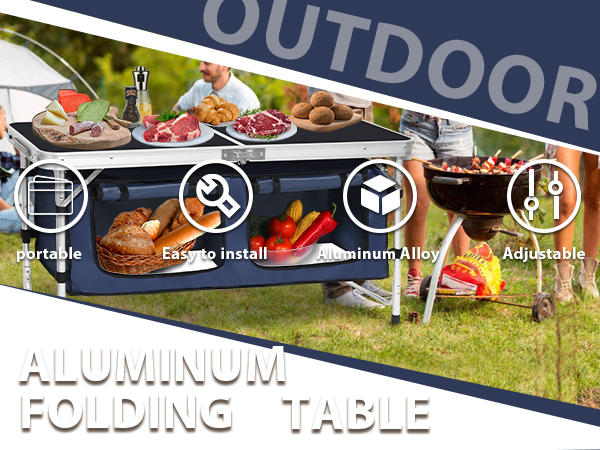 Portable / Easy to install/ Aluminum Alloy/ Adjustable Camping Folding Tables