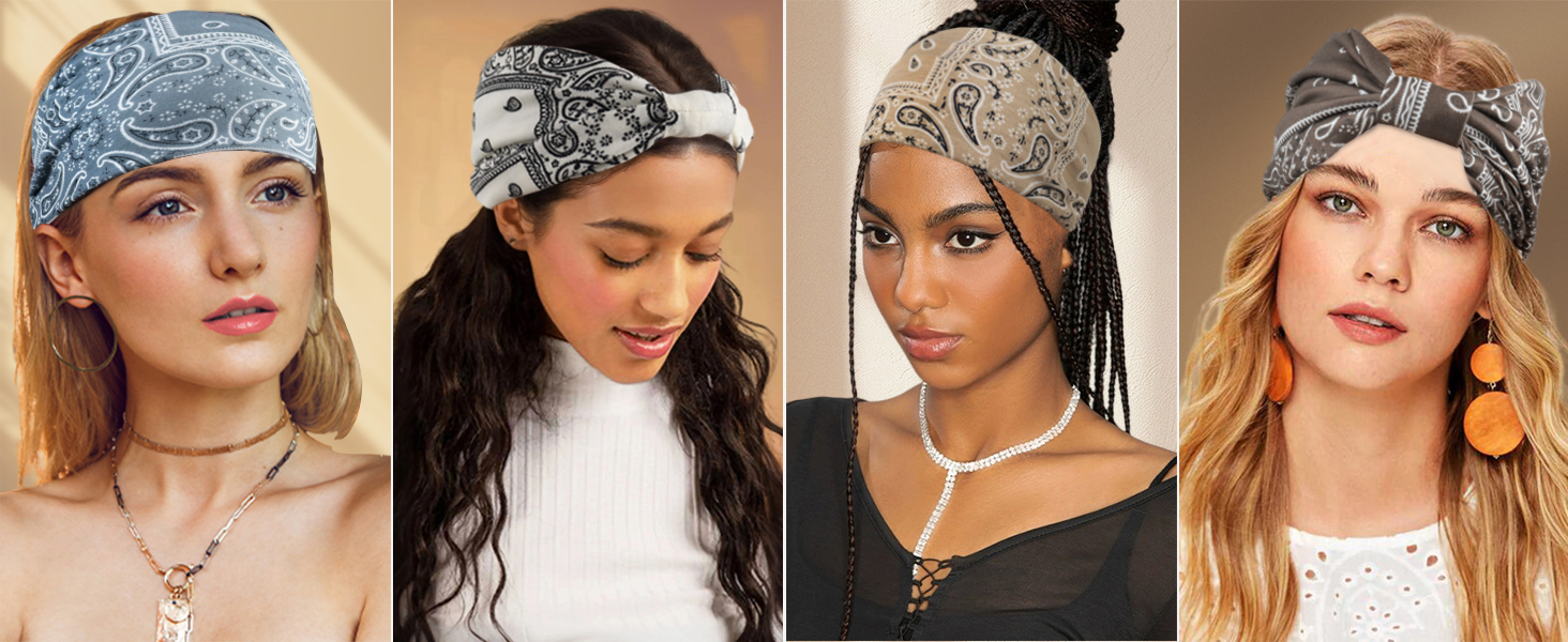 Wide Headbands for Women Knotted No Slip Head Bands Soft Turban Headband Hair Accessories Boho