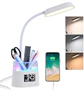 WILIT LED Desk Lamp for Home Office with Pen Holder, RGB Night Light, White | Table Lamp for Bedr...