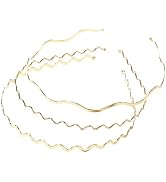 Uonlytech Metal Wavy Hair Bands and Headbands Set - 3pcs Gold Hair Hoops for Women, Girls and Sports