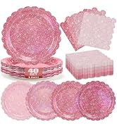 80Pcs Pink Iridescent Paper Plates & Napkins Party Supplies Disposable Holographic Tableware Incl...