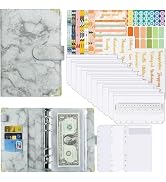 Money Organizer for Cash A6 Budget Binder with Cash Envelopes, PU Leather Notebook Binder with Bi...