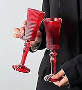 2 Pcs Ribbed Coupe Red Glasses, 19.5 oz Vintage Cocktail Coupe Glasses Set, Unique Martini Glass,...