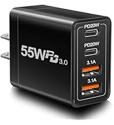 55W USB C Charger Block Dual USB C Charger, CARZONJX 4 Port Type C Fast Charging Block QC+PD Powe...