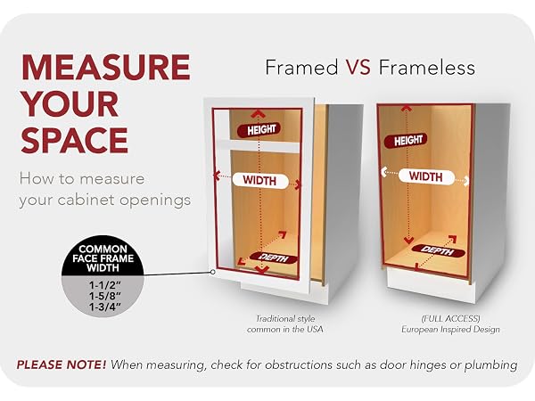 An illustration on how to measure your cabinet openings. Text reads: Measure Your Space.