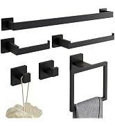 6-Piece Matte Black Bathroom Hardware Accessories Set - 24 Inch Towel Bar Set, SUS304 Stainless S...