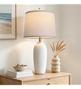 luxeflow 26 Inch Farmhouse Ceramic Jar Table Lamp Single, Nightstand Lamp | Linen Lampshade, Suit...