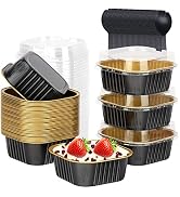 10oz Mini Cake Pans With Lids 40 Pack,LNYZQUS Aluminum Foil Square Cupcake Liners Brownie Baking ...