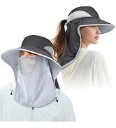 ZEXIAN Men&Women Wide Brim Fishing Ponytail Sun Hat with Removable Face and Neck Flap UPF 50+ UV ...