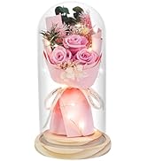 HVY Preserved Flowers Gifts for Her,Preserved Rose Bouquet in Glass Dome,Forever Flowers Fresh Bo...