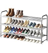 LINZINAR Shoe Rack 3 Tier Long Metal Shoe Organizer for Closet Entryway Grey