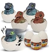 ArtCreativity Dinosaur Easter Eggs Cars - Set of 4 - Push Down Dino Cars with Lights, Sounds, and...