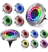 Brizled Color Changing Solar Ground Lights, 12 Pack 16 LED Solar Outdoor Lights Landscape Lightin...
