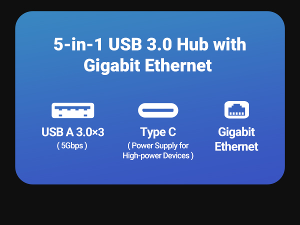UGREEN USB to Ethernet Adapter, 5 in 1 USB Hub with Ethernet
