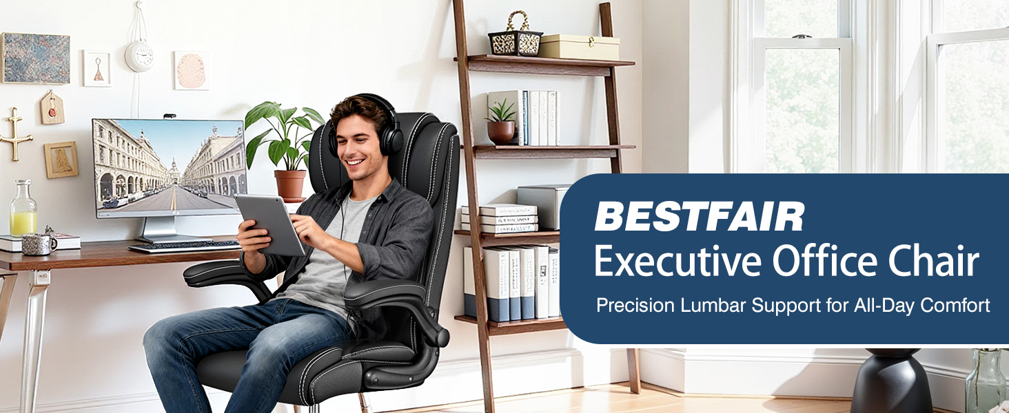 Ergonomic Office Chair Desk Computer Chair Leather High Back Executive Chairs with Adjustable Lumbar