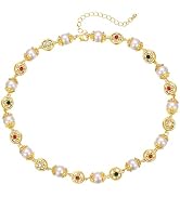 18K Gold Pearl Necklace for Women - Adjustable Choker, Luxury Bridesmaid Gift for Wedding & Anniv...
