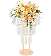 3 Tier Wedding Gold Crystal Flower Stand, 19.69 * 28.34inch Vases Round Chandelier Pedestal Stand...