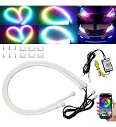Qasim Sequential LED Strips APP Bluetooth Control RGB Multi Color Headlight 24Inch LED Daytime Ru...