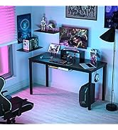 Tangkula 55 Inches Gaming Computer Desk with Monitor Shelf, Ergonomic Gamer Desk with Cup Holder ...