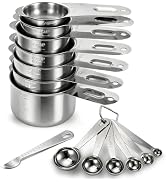 Bopei 14-Piece 18/8 Stainless Steel Measuring Cups and Spoons Set, Silver | Dry and Liquid Ingred...