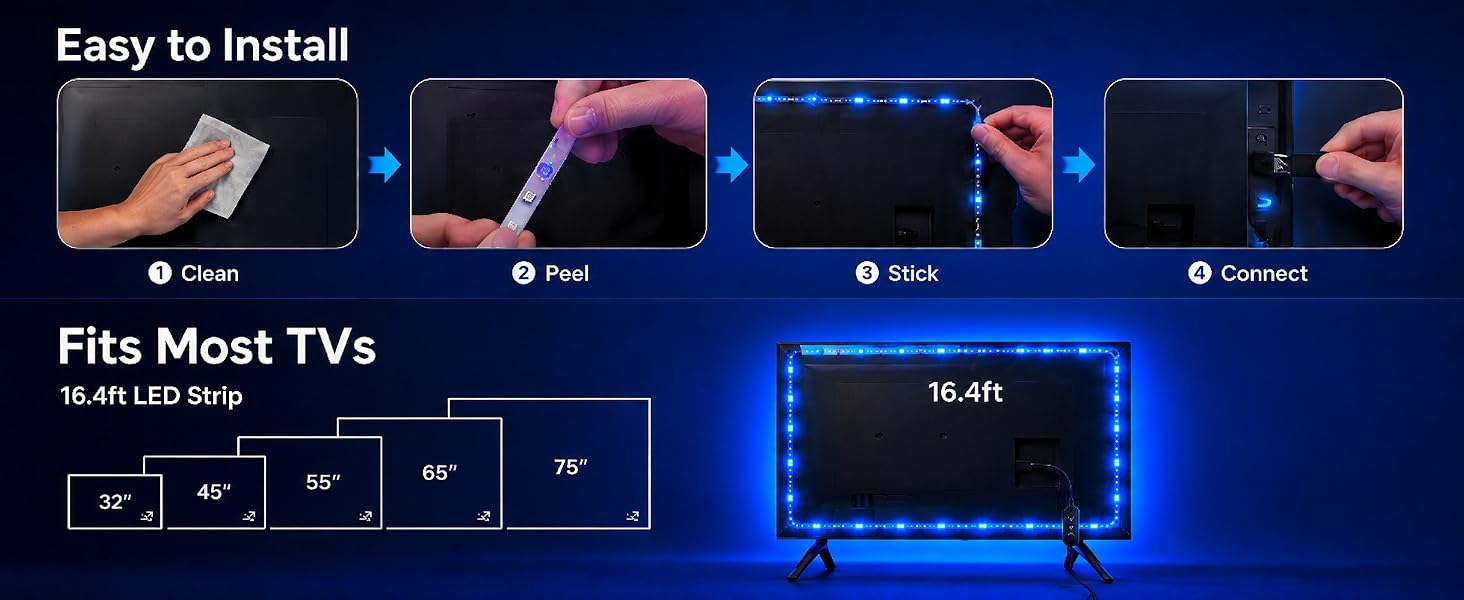 User-friendly 4-step installation lets you upgrade your viewing atmosphere in minutes.
