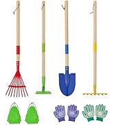 4-Piece Garden Tool Set with Shovel, Rake, Hoe, Leaf Rake - 2 Pairs of Gloves & 2 Storage Bags, W...