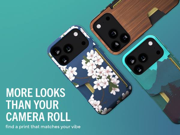 iphone 17 wallet case comes in many colors and designs including floral woodgrain mountains and more