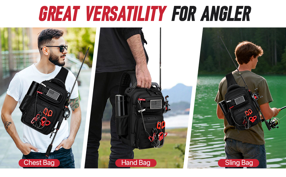 Fishing Sling Pack, Fishing Bag With Rod Holder