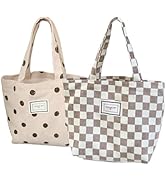 Kovewon 2PCS Corduroy Small Tote Bag for Women Cute Checkerboard Mini Tote Bag Preppy Aesthetic R...