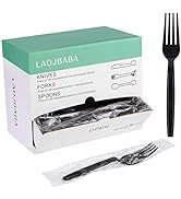 Laojbaba Plastic Fork Disposable Individually Packaged Forks Black 7-Inch Commercial Take Away Fo...