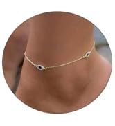 CAROVO Ankle Bracelets for Women, 14K Gold Plated/Silver Plated Waterproof Layered Cuban Anklets ...