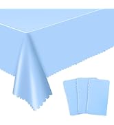 3 Pack Plastic Light Blue Tablecloth, 54 X 108Inch Disposable Baby Blue Scalloped Dessert Tableco...