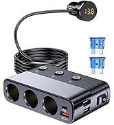LIHAN Cigarette Lighter Plug Splitter,7 in 1 Car Charger Adapter 3 Socket Power 12V/24V, Type-C a...