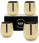 K&K Home Gold Stainless Steel Unbreakable Gold Stemless Wine Glasses - 15 oz - Set of 4 Colored, ...