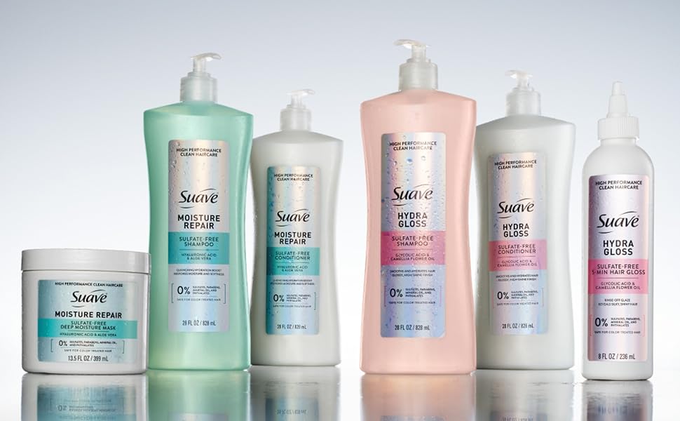 Full range of Suave High Performance Clean HairCare