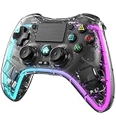 ROTOMOON Clear Wireless Controller with 8 Color Adjustable LED Lighting Compatible with Playstati...
