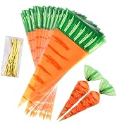 Carrot Shaped Treat Bags,100Pcs 7.9x16In Easter Cone Cellophane Gift Bags Easter Plastic Triangle...