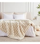 Serenhom 50x60 Inches Ultra-Soft Fuzzy Faux Fur Throw Blanket, Plush Striped Blanket - Thick, War...